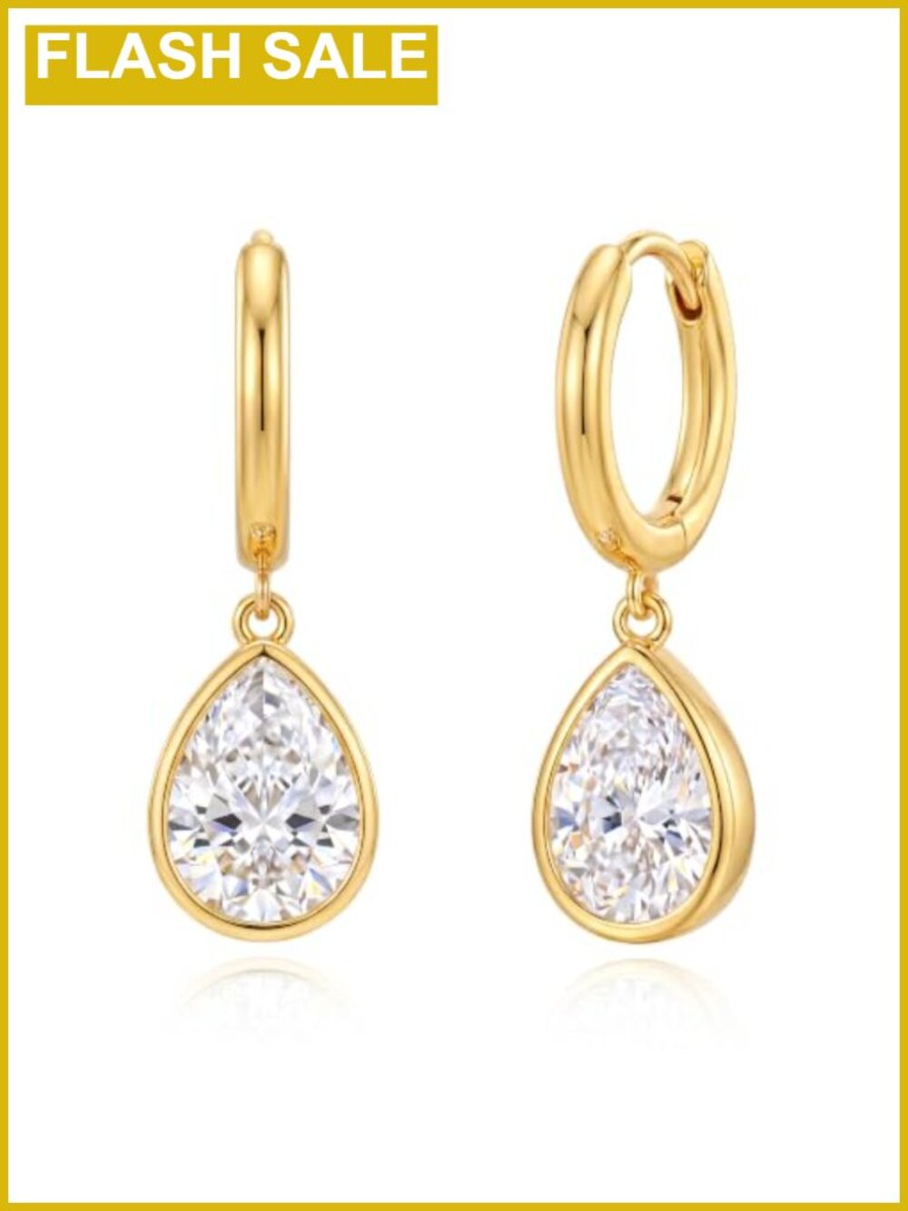 Gold Plated Statement Bezel CZ Dangle Earrings